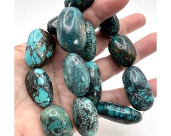 Extra Large Oval Hubei Natural Turquoise Stone Loose Beads Blues Greens