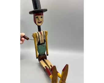 Antique Folk Art Jigger Dancer Hand Carved Painted Dancing Toy