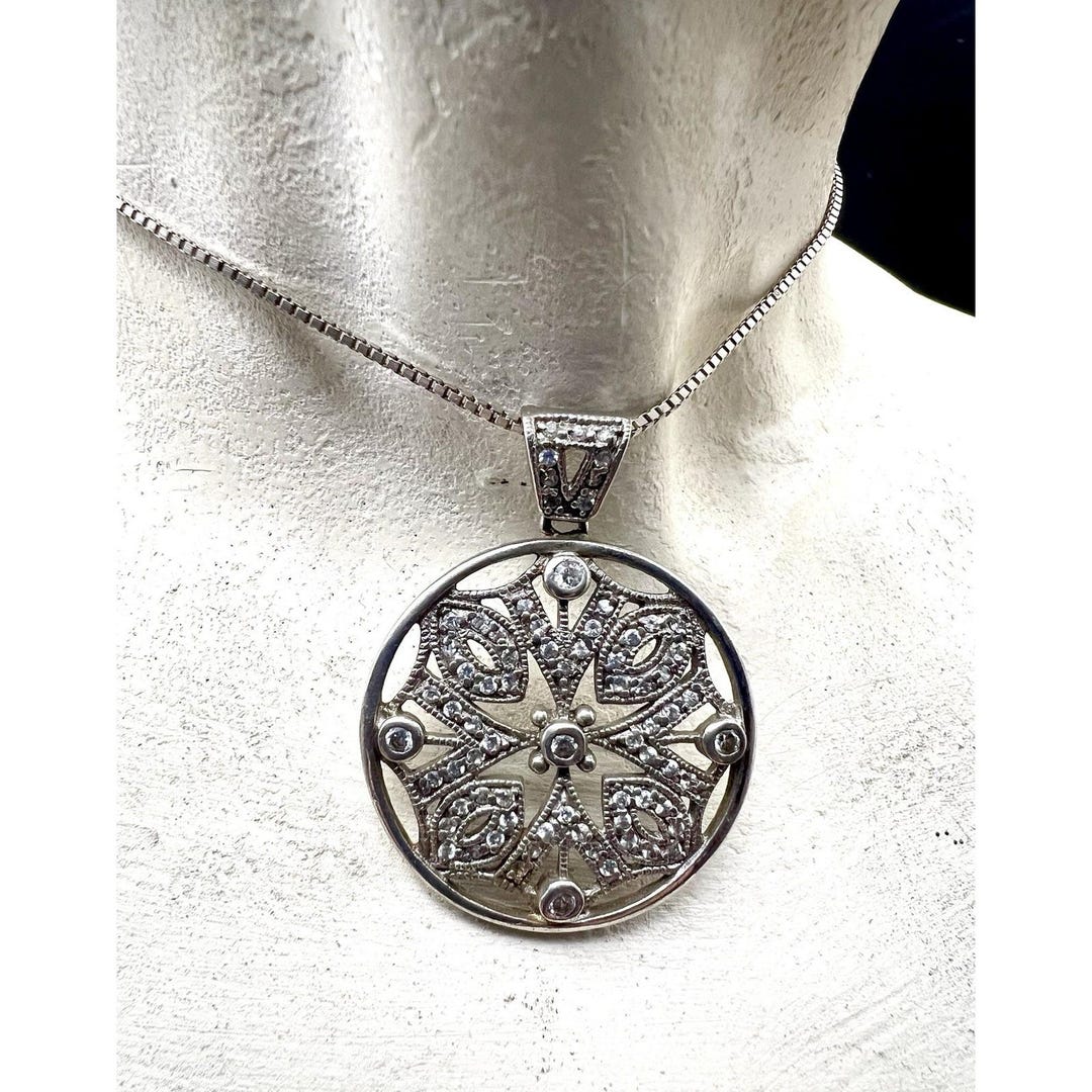 Fas 925 Vintage FAS 925 Sterling Silver CZ Round Pendant Enhancer - Etsy