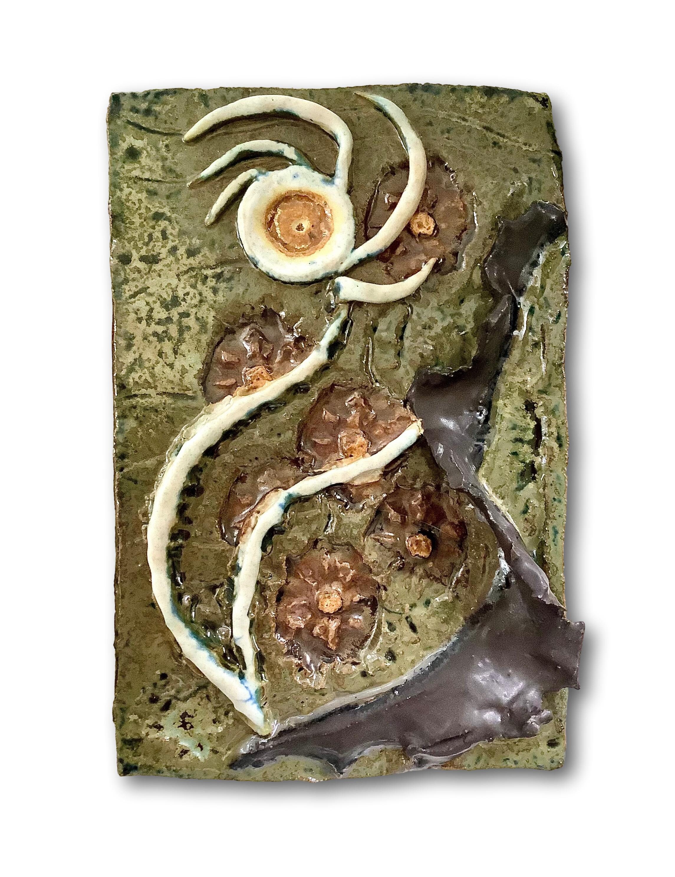 Vintage Signed Abstract Biomorphic Triptych Wall Tile