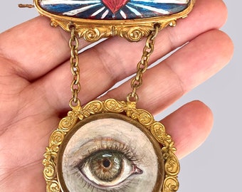 Hand Painted Lovers Eye Dangle Brooch