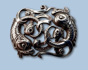 Vintage Guglielmo Cini Pisces Zodiac Ornate Sterling Silver Brooch Pin