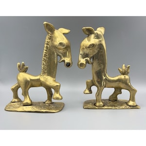 Vintage Walter Bosse Oostenrijkse messing bronzen modernistische groteske paardenboekensteunen