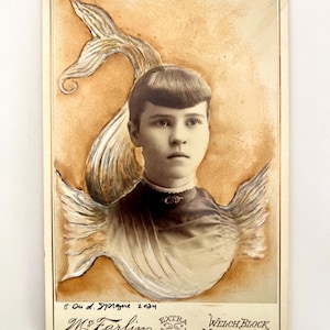 Zeemeermin Altered Art Victoriaanse kastkaart foto schilderij door Dee Sprague
