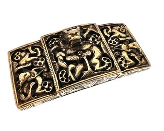 Qing Dynasty PERANAKAN Chinese Gil Bronze Dragon Belt Buckle