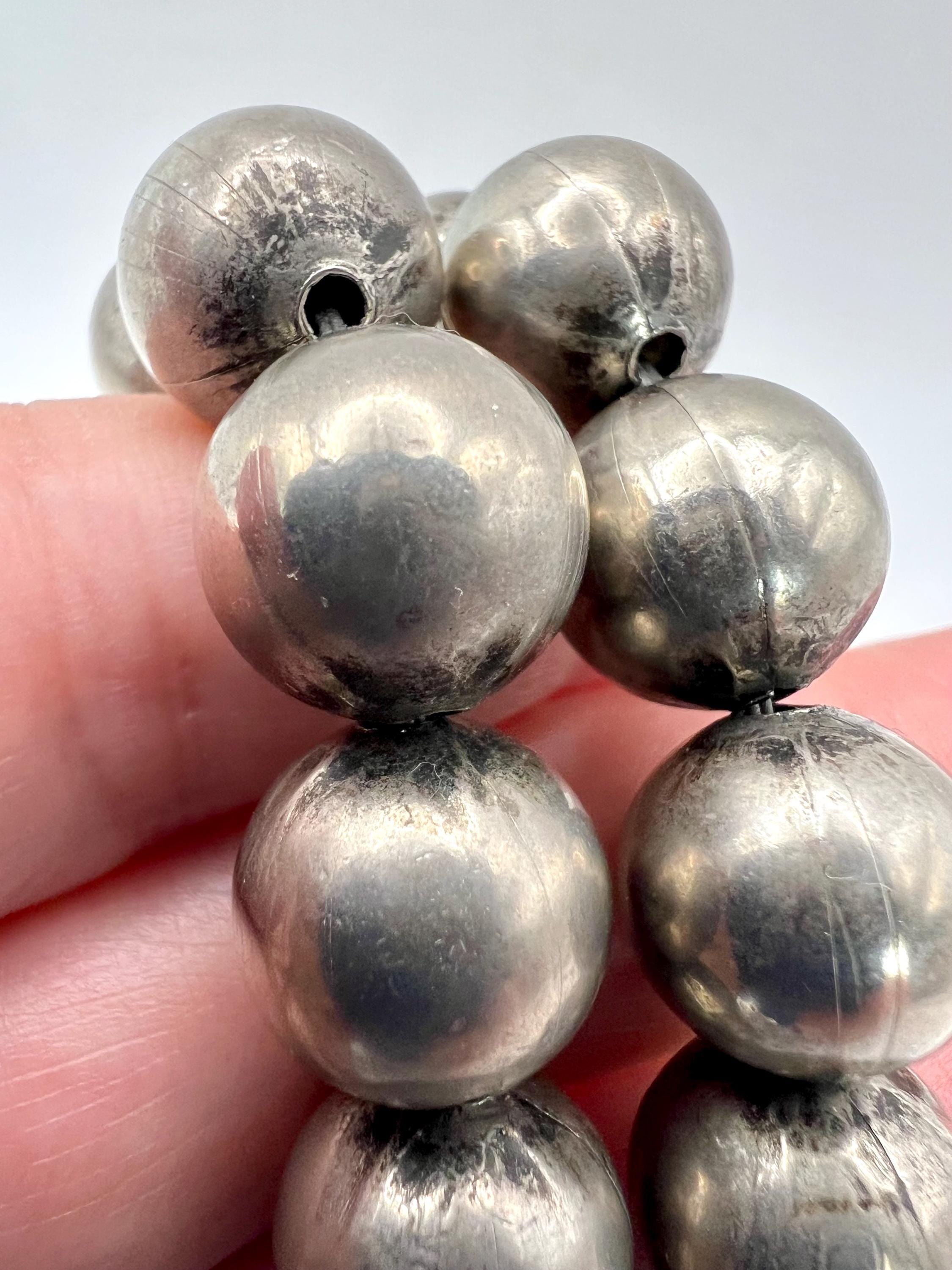 初期のナバホパール、ヘビーオールドポーンシルバービーズ、25インチ