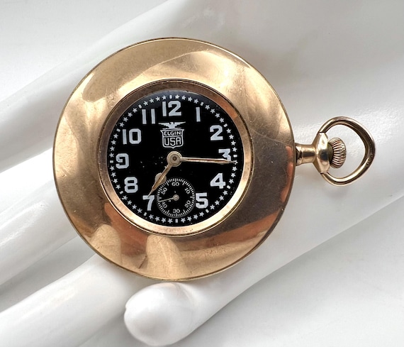 1919 Elgin Pershing Trench Black Star Pocket Watch Israel
