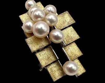 Vintage Modernist 18k Sterling Silver Cluster Pearl Brooch