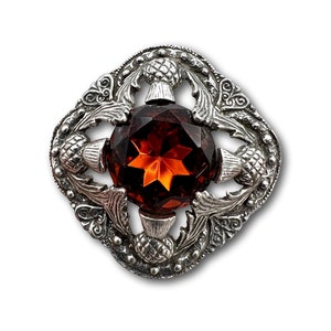 Vintage Large  MIRACLE Creation Scottish Thistle Amber Rhinestone Brooch Pin