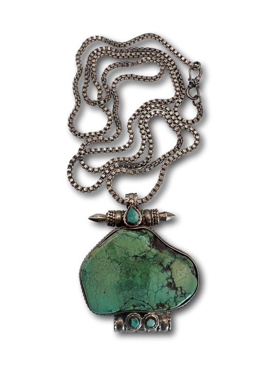 Extraordinary Antique Tibetan Huge Turquoise Sterl