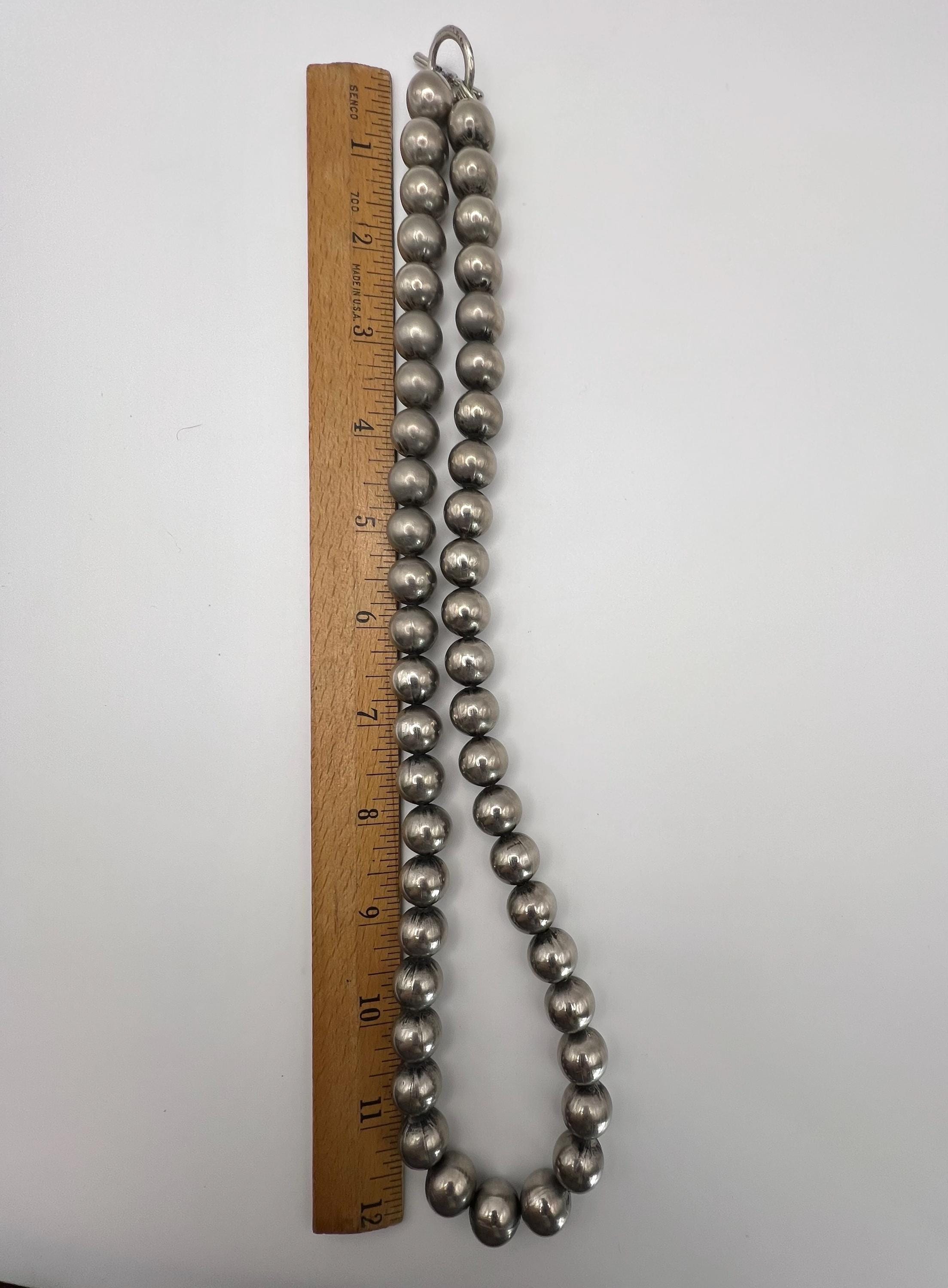 初期のナバホパール、ヘビーオールドポーンシルバービーズ、25インチ