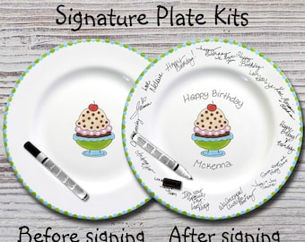 Hand Painted Signature Birthday Plate - Ice Cream Sundae - Happy Birthday Plate - 1st Birthday - Birthday Cake - Birthday