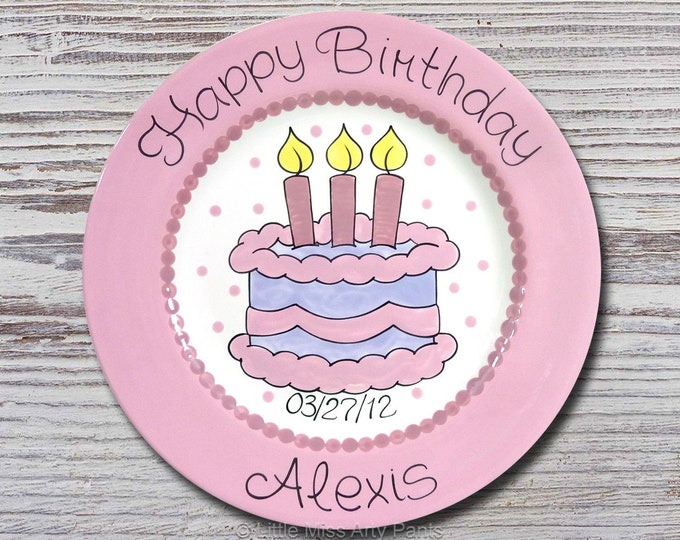 Personalized 11" Happy Birthday Plate - Happy 1st Birthday Plate - Birthday Cake Design