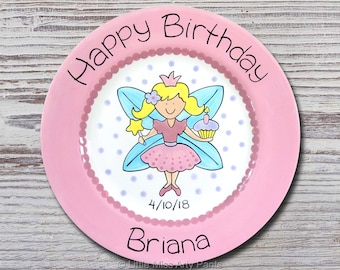 Personalized 11" Happy Birthday Plate - Happy 1st Birthday Plate - Birthday Fairy Design