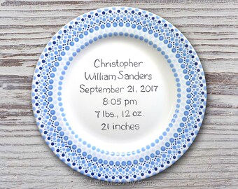 Personalized Ceramic Birth Announcement 11" Plate - New Baby Gift -            Mandala Baby Design