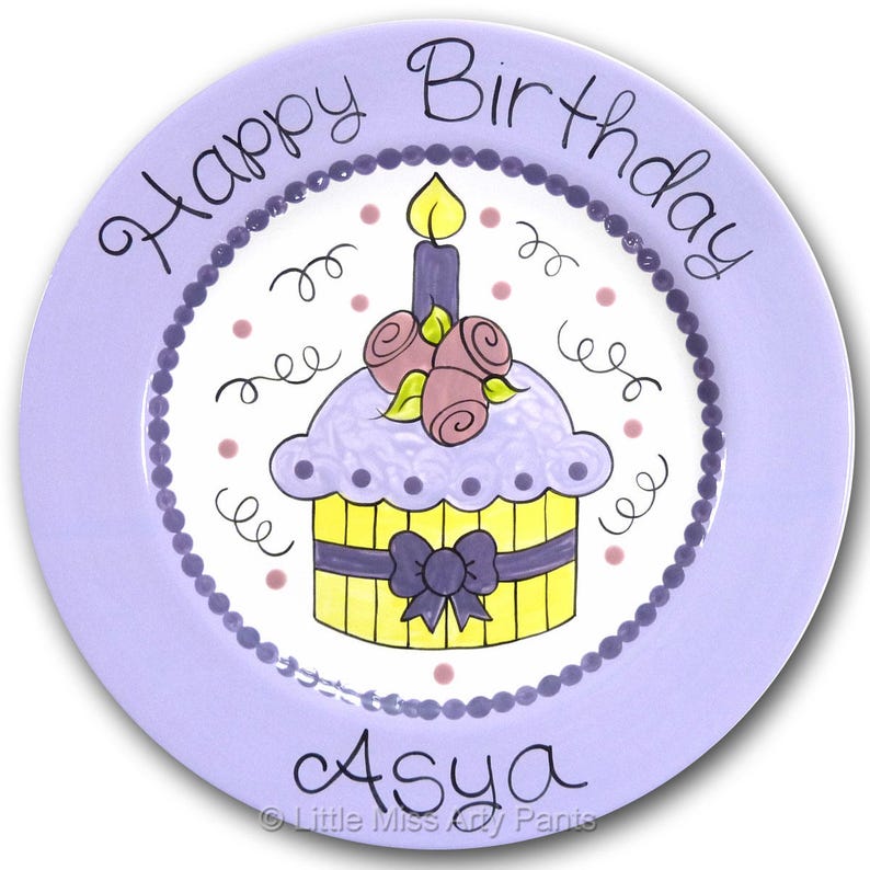 Hand painted Ceramic Birthday Plate Pretty Cupcake Design Happy Birthday Plate 1st Birthday Plate Personalized Birthday Plates