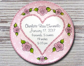 Personalized Ceramic Birth Announcement 11" Plate - New Baby Gift -            Sweet Heart Design