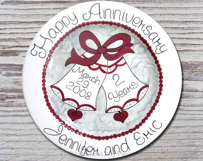 Personalized Anniversary Plates - Ceramic Anniversary Plates - Hand Painted Ceramic Wedding Plate - Love Bells Hand Painted Plate