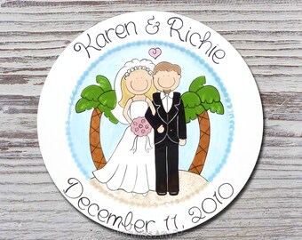 Personalized Wedding Plates - Hand Painted Ceramic Wedding Plate - Personalized Wedding Plate - Happy Couple Palm Tree Design