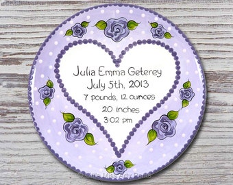 Personalized Ceramic Birth Announcement 11" Plate - New Baby Gift -              Sweet Heart Design