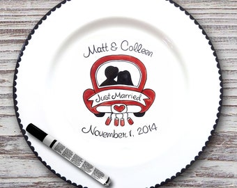 Personalized Wedding Signature Plate - Guest Book Plate - Wedding Gift- Personalized Wedding Plate - Signature Platter - Just Married Design
