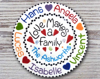 11 inch Personalized Family Plate -  Personalized House Warming Gift - Love Makes a Family Design