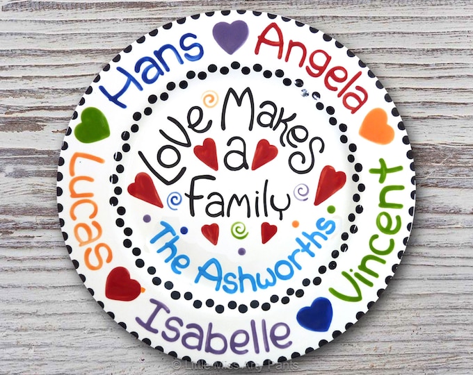 11 inch Personalized Family Plate - Love Makes a Family Design