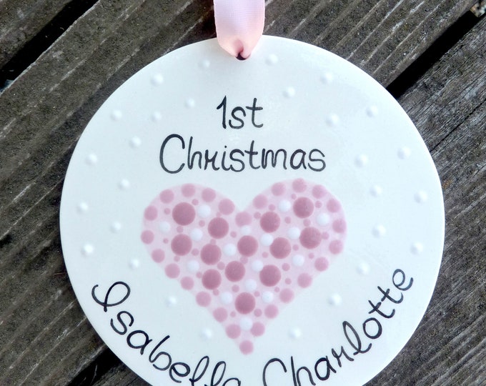 Personalized Ceramic Christmas Ornament - Personalized Ceramic First Christmas Ornament - Baby's 1st Christmas - Baby Ornament - Heart