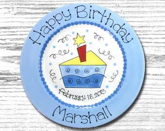 Personalized 11" Happy Birthday Plate - Happy 1st Birthday Plate - Funky Birthday Cake Design