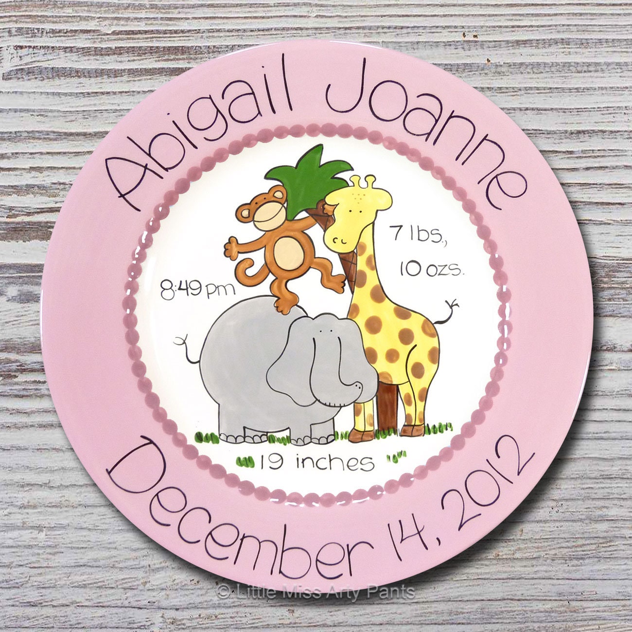 Personalized Ceramic Birth Announcement 11 Plate New Baby Gift Zoo 