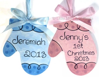Personalized Christmas Ornament -Ceramic Christmas Ornaments -Baby Mitten Ornament - 1st Christmas Ornaments - 1st Christmas