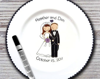 Personalized Wedding Signature Plate - Guest Book Plate - Wedding Gift- Personalized Wedding Plate - Signature Platter - Happy Couple Design