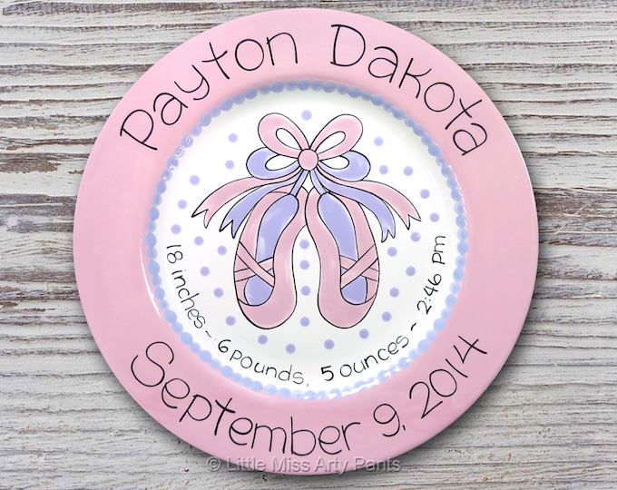 Personalized Birth Plates - Personalized Ceramic Baby Plate - Personalized Baby Plates - Baby Shower Plates - Ballet Shoes Design - New Baby