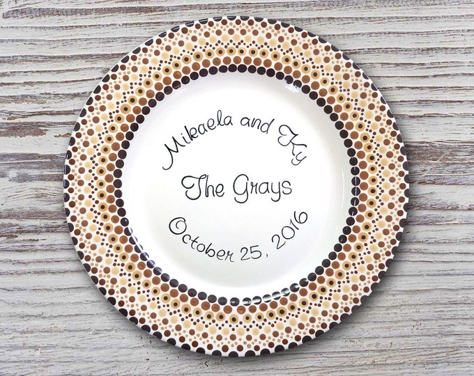 Personalized Wedding Plates - Anniversary Plate - Hand Painted Ceramic Wedding Plate - Personalized Wedding Plate - Mandala Wedding Plate