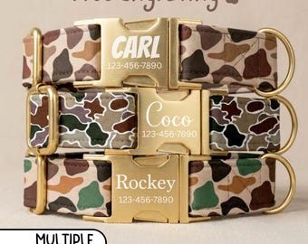 Camo Dog Collar, Personalized Engraved Dog Collar With Name, Camouflage Hunting Puppy Collar, Hunting Dog Dad Gift, Matching Dog Leash Sets