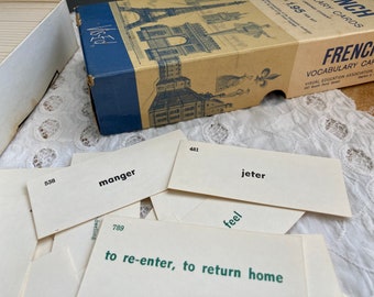 Tiny Mid-Century French Vis-Ed Vocabulary/Flash Cards, Small Vintage Ephemera