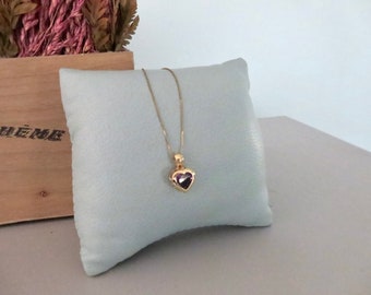 Sterling Silver Heart-Shaped Necklace with Gold Overlay and Removable Purple Stone