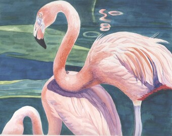 Flamingo Watercolor Painting - Print