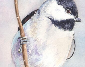Limited-Edition Giclee Print of Original Watercolor Painting, "My Little Chickadee"