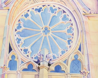 Rose Window Painting Watercolor Loretto Chapel - Print