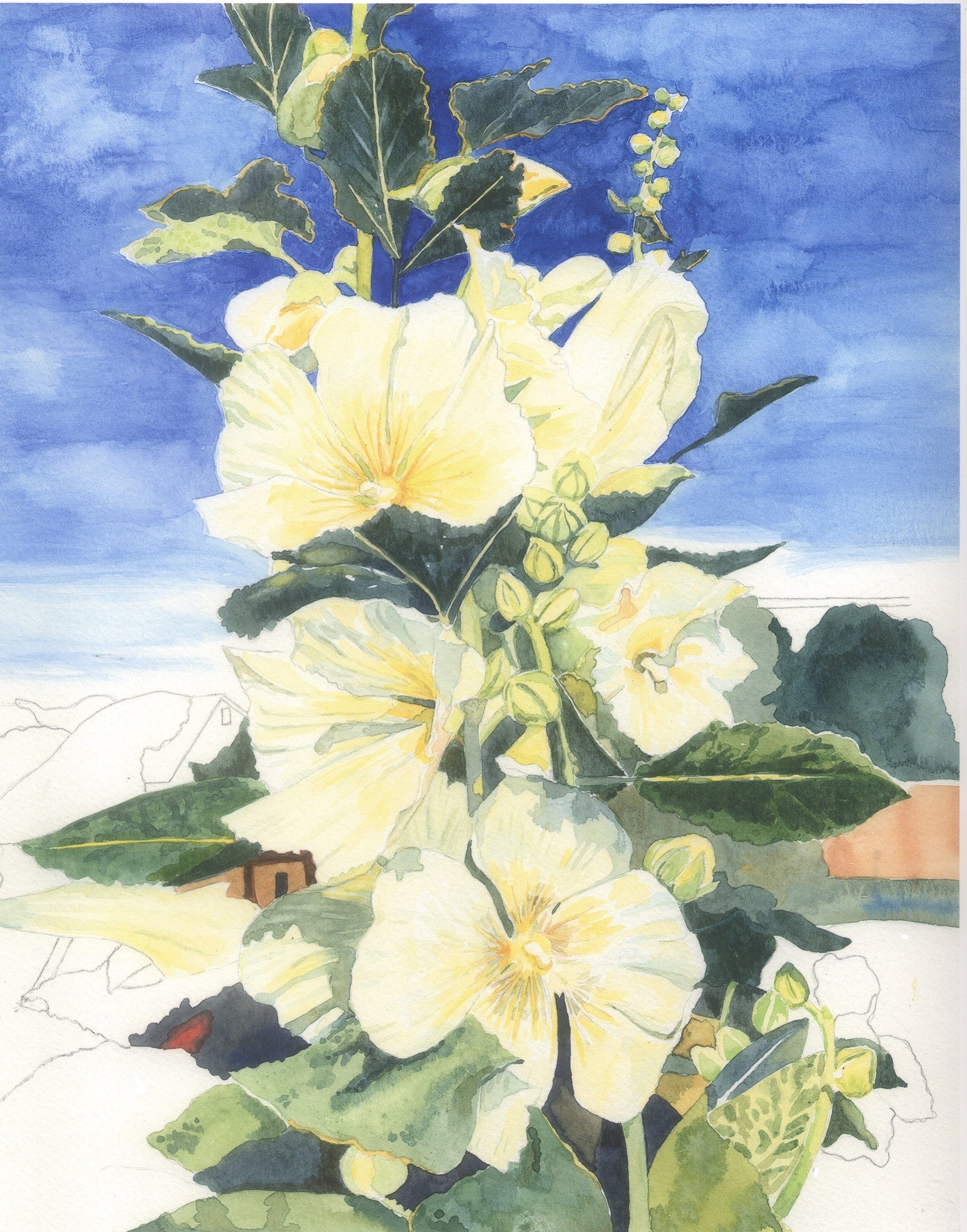 Yellow Hollyhocks Watercolor Painting - Print - Etsy