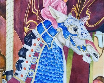 Limited-Edition Giclee Print of Original Watercolor Painting "Carousel Horse"
