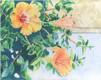 Hibiscus Limited Edition Giclee Print of Original Watercolor Pencil Art