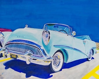 Limited Edition Giclee Print of Original Watercolor Painting '54 Buick Skylark