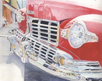 Vintage Car Watercolor Painting, Lincoln, Limited Edition Giclee Print