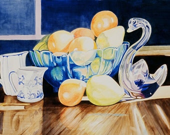 Limited-Edition Giclee Print of the Original Watercolor Painting, "Still Life with Oranges"