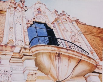 Architectural Watercolor Painting, Texas Tech Textile - Print