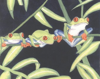 Limited-Edition Giclee Print of Original Watercolor Painting "Tree Frog Trio"