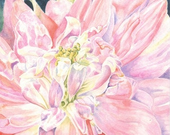 Limited-Edition Giclee Print of an Original Watercolor Painting - "Pink Dahlia"