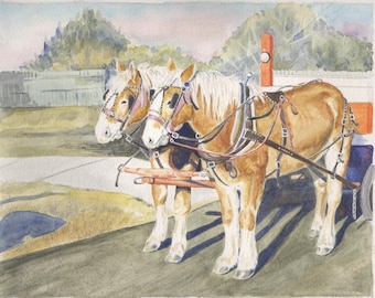 Draft Horse Team - Original Watercolor Painting
